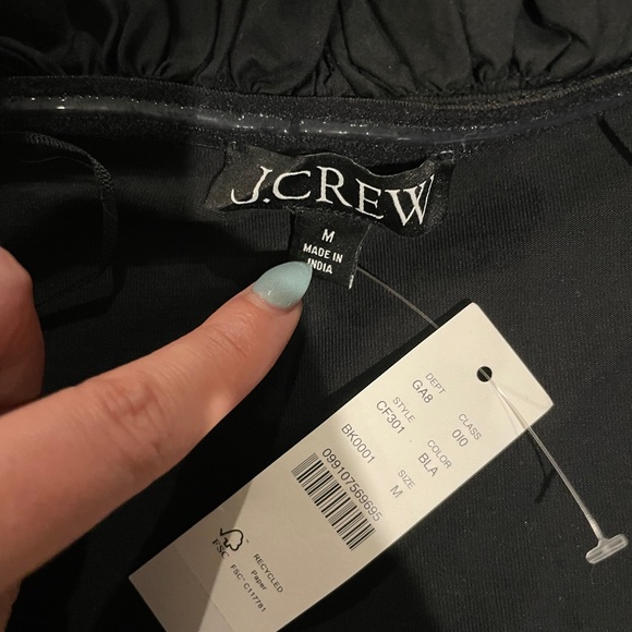 J. Crew Black Off-Shoulder Cotton Stretch Top with Rosette Ruffle Accents Size M - Picture 5 of 7